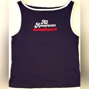 NEW! Women’s “All American Sweetheart” Ribbed Boat Neck Graphic Tank Top (L)-NWT